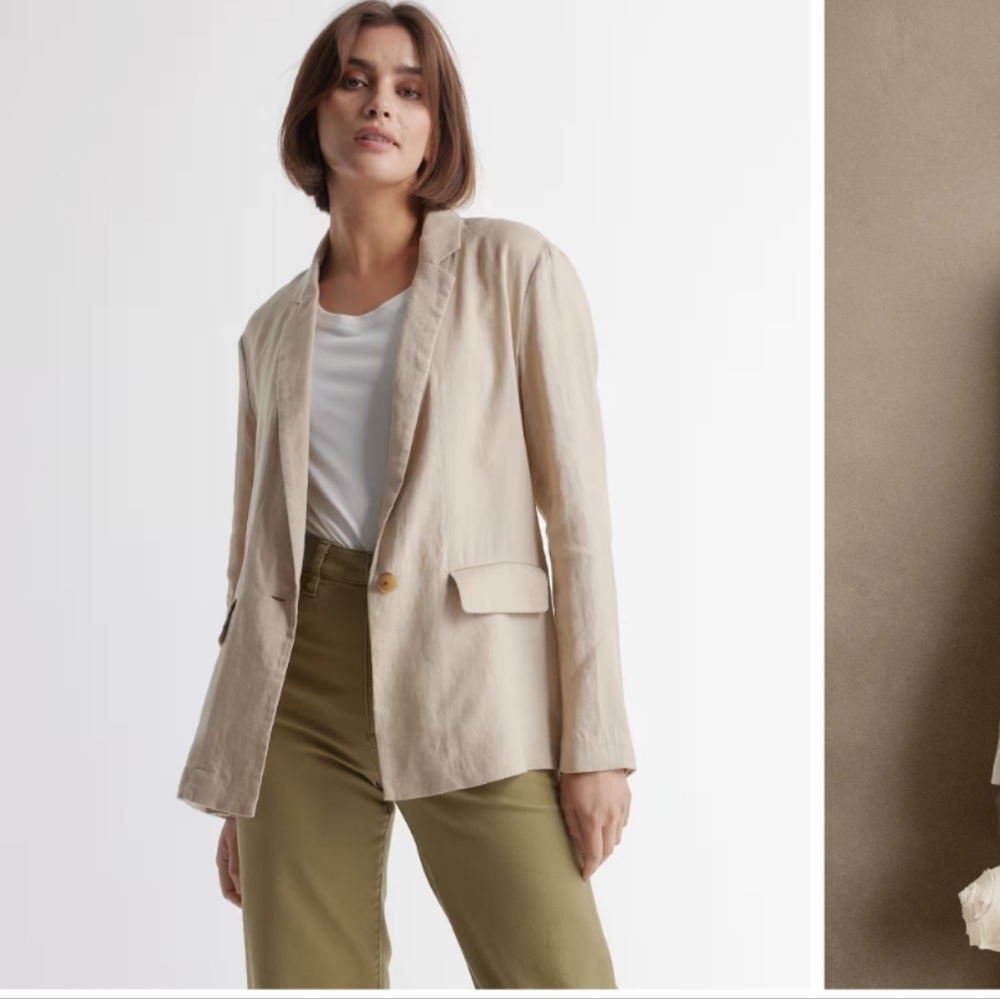 Quince Beige Cream Blazer for Women Linen Large Driftwood